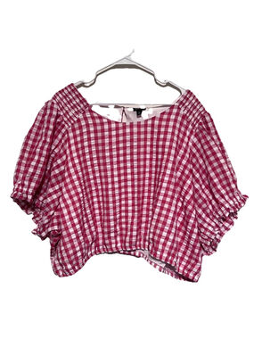 Torrid Gingham Top Women’s 6X 6 Pink White Check Smocked Crop Seersucker Shirt